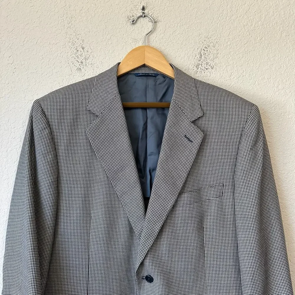 CANALI Blazer Jacket Houndstooth Silk Wool Sport Coat Business Preppy